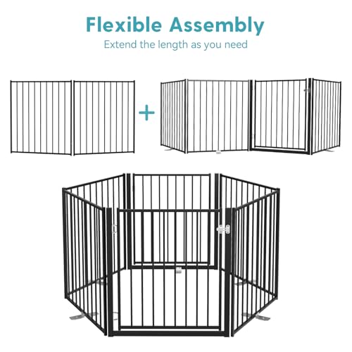 Freestanding Dog Safety Gate with Door for Indoor & Outdoor Use