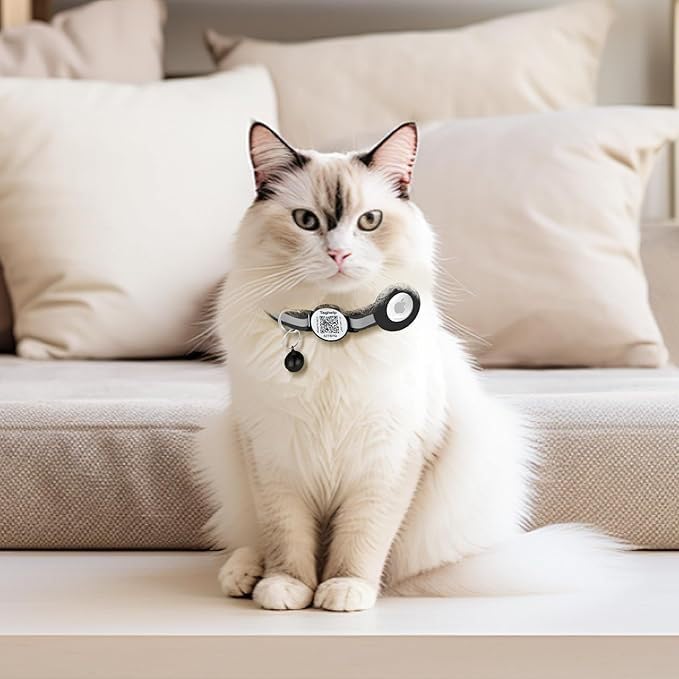 Reflective Waterproof AirTag Pet Collar with QR Code for Cats & Dogs