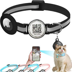 Reflective Waterproof AirTag Pet Collar with QR Code for Cats & Dogs