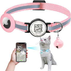 Reflective Waterproof AirTag Pet Collar with QR Code for Cats & Dogs
