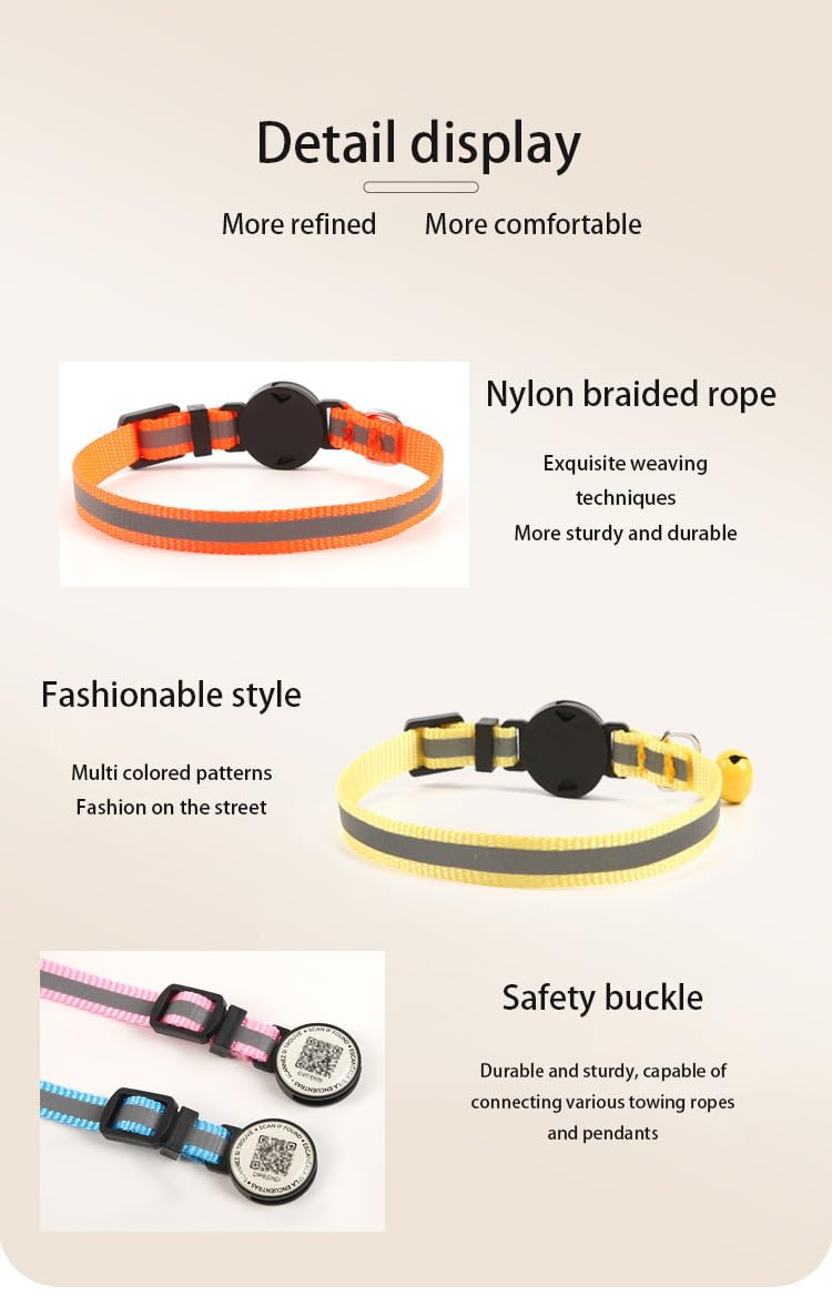 Reflective Waterproof AirTag Pet Collar with QR Code for Cats & Dogs