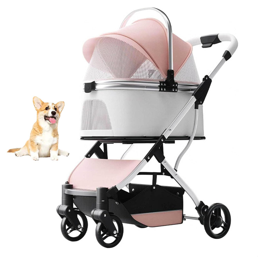 Foldable 4-Wheel Pet Stroller with Detachable Carrier & Safety Belt