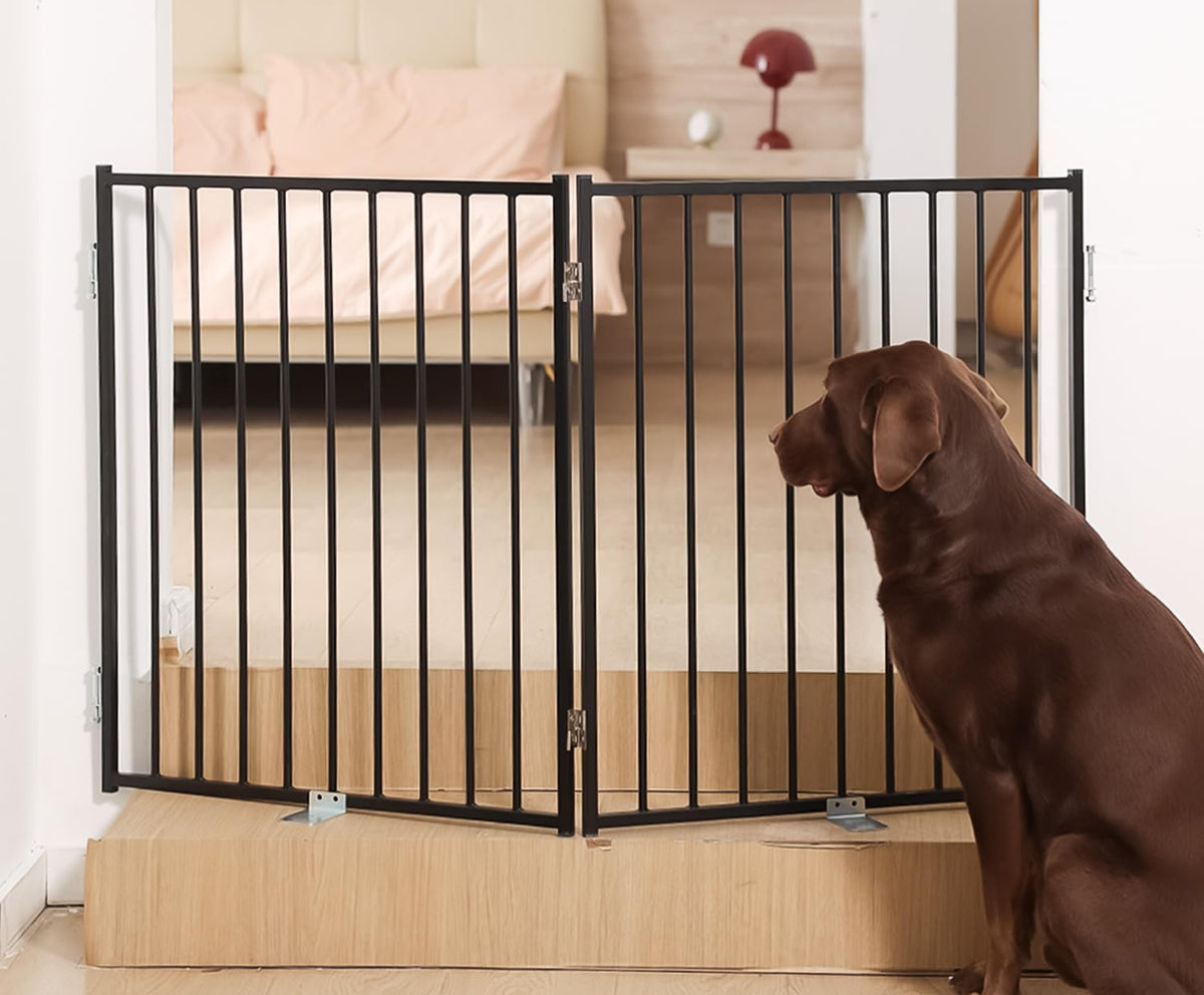 Freestanding Dog Safety Gate with Door for Indoor & Outdoor Use