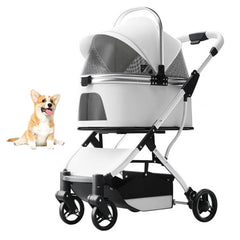 Foldable 4-Wheel Pet Stroller with Detachable Carrier & Safety Belt