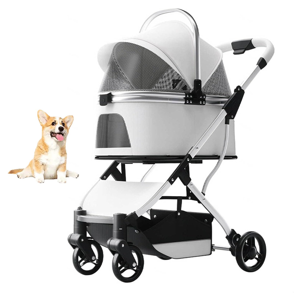 Foldable 4-Wheel Pet Stroller with Detachable Carrier & Safety Belt