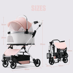 Foldable 4-Wheel Pet Stroller with Detachable Carrier & Safety Belt