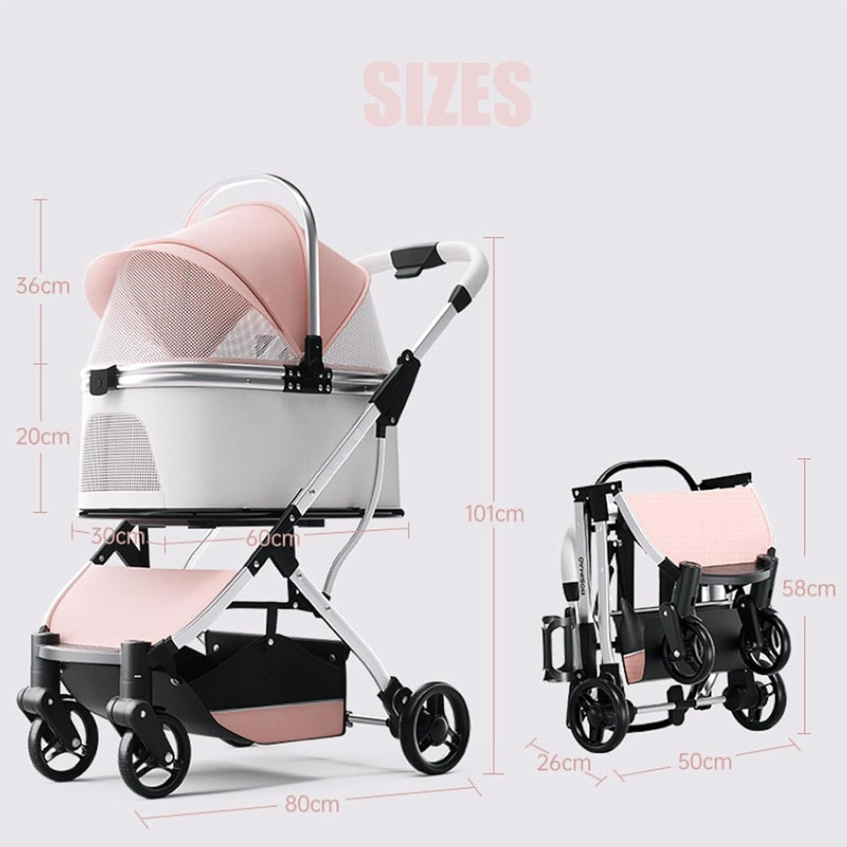 Foldable 4-Wheel Pet Stroller with Detachable Carrier & Safety Belt