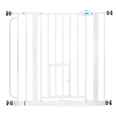 Extra-Wide Pressure-Mounted Pet Safety Gate with Small Pet Door