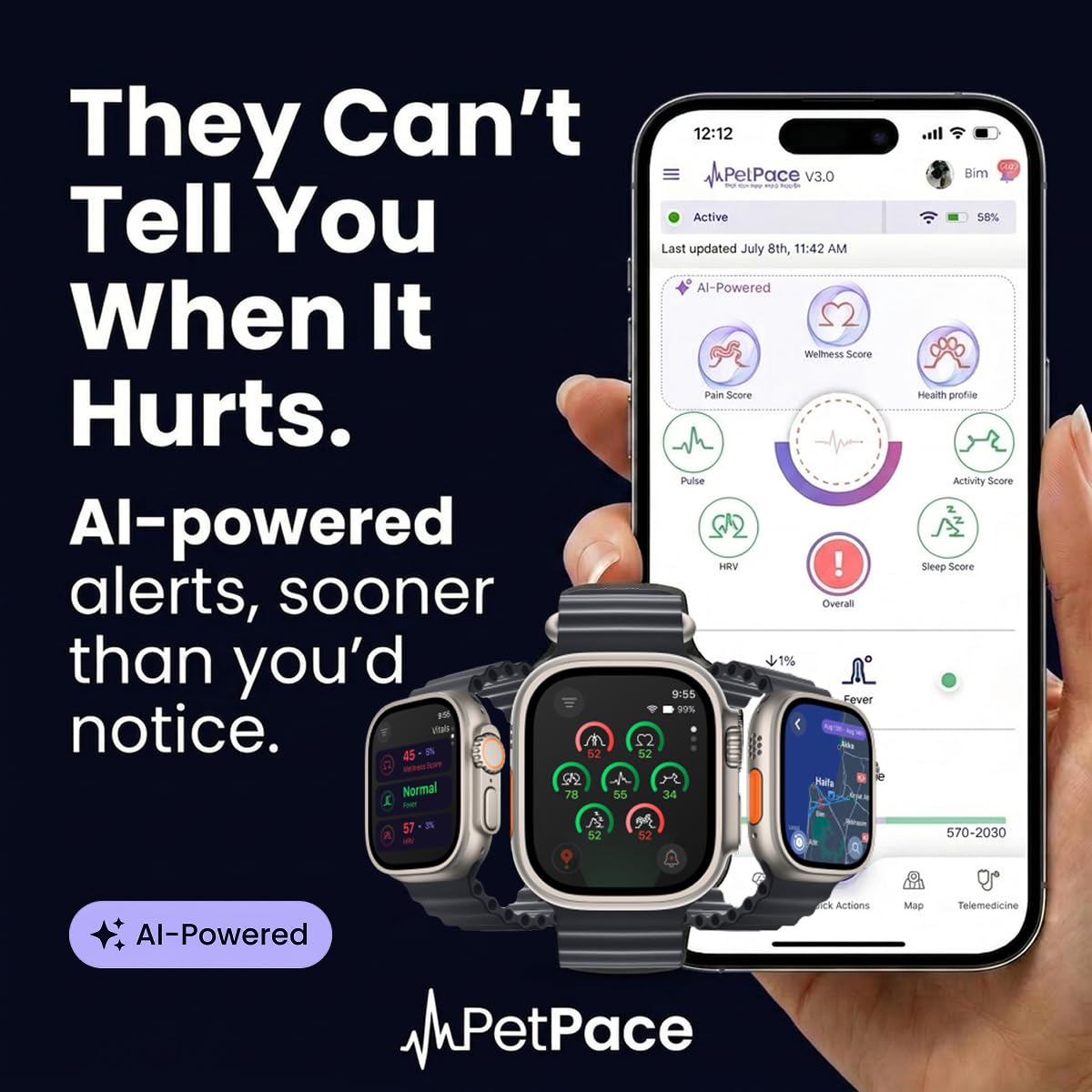 AI Dog Health Monitoring Collar with GPS & 24/7 Vital Tracking