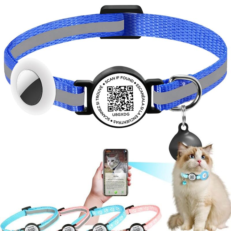 Reflective Waterproof AirTag Pet Collar with QR Code for Cats & Dogs