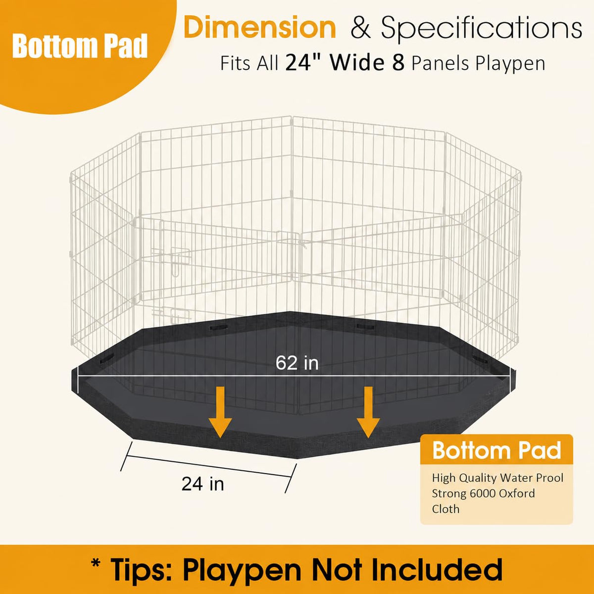 8-Panel Foldable Metal Pet Playpen with Bottom Pad & Cover