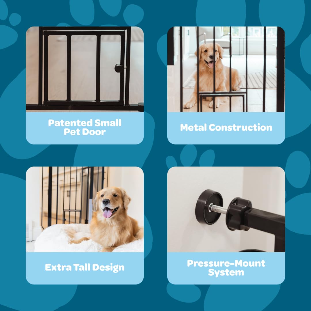 Extra-Wide Pressure-Mounted Pet Safety Gate with Small Pet Door