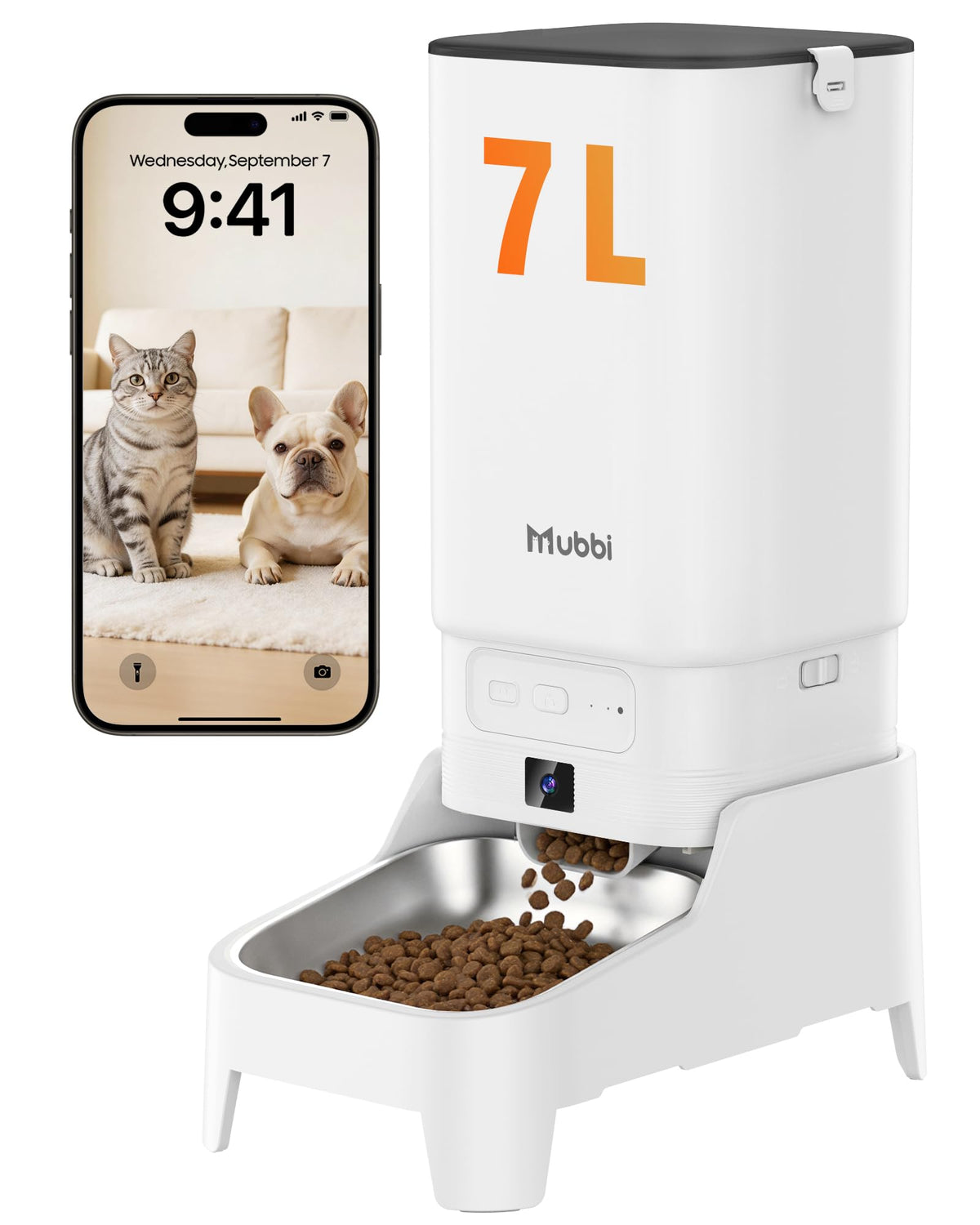 7L Automatic Pet Feeder with Desiccant Bag & Dual Power Supply