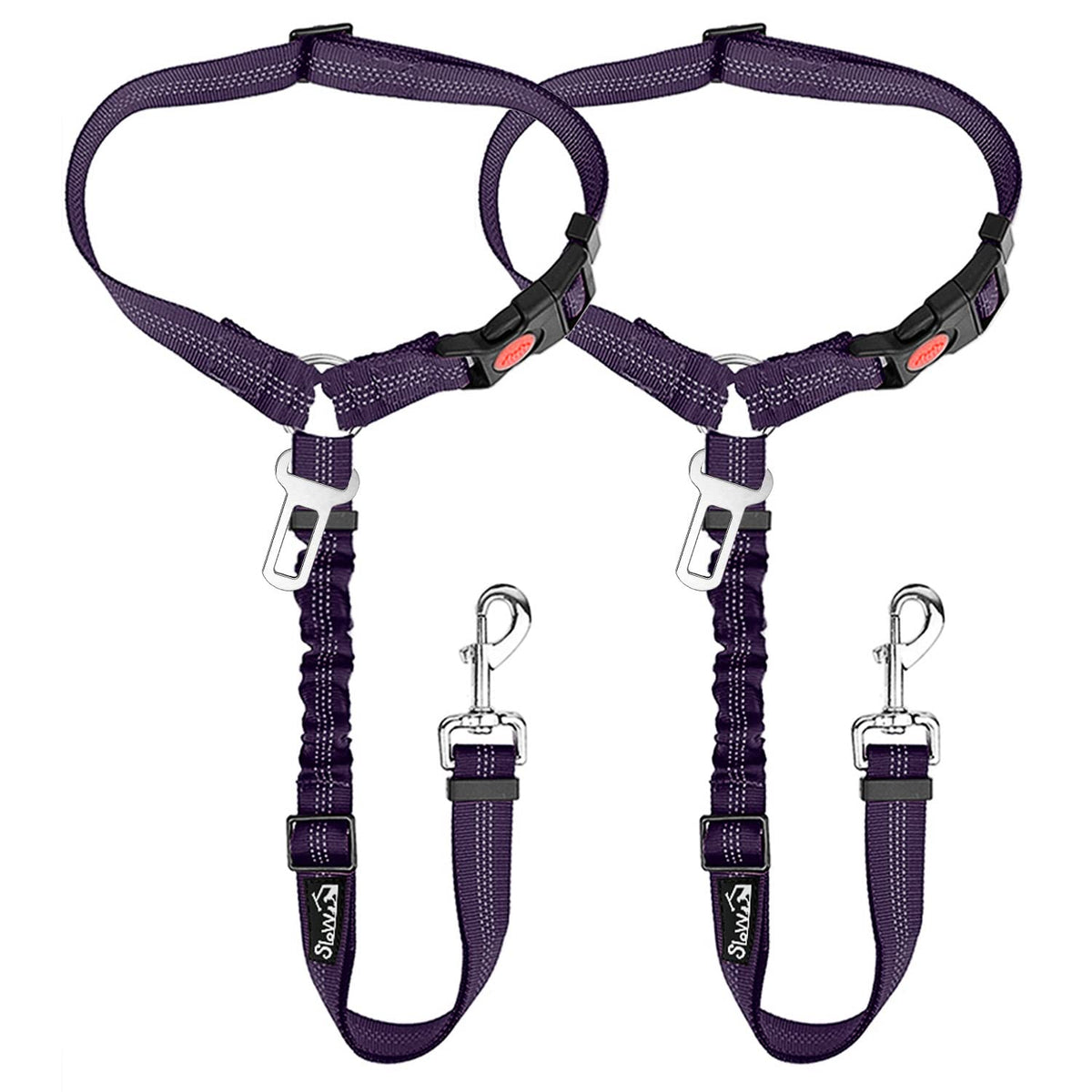 2-Pack Dog Car Seat Belt with Adjustable Bungee for Safe Travel