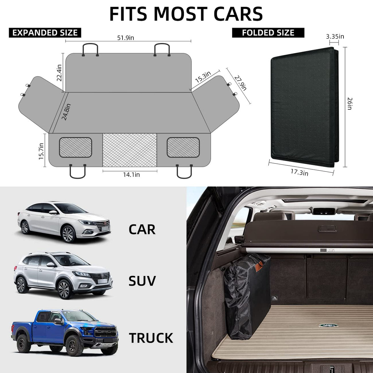 Hard-Bottom Dog Car Seat Cover & Back Seat Extender for Travel
