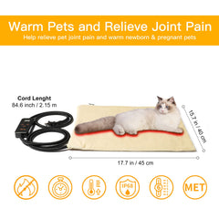 Pet Heating Pad with 6 Temperature Levels & Timer for Dogs & Cats