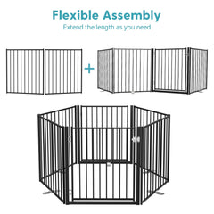 Freestanding Dog Safety Gate with Door for Indoor & Outdoor Use