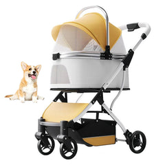 Foldable 4-Wheel Pet Stroller with Detachable Carrier & Safety Belt