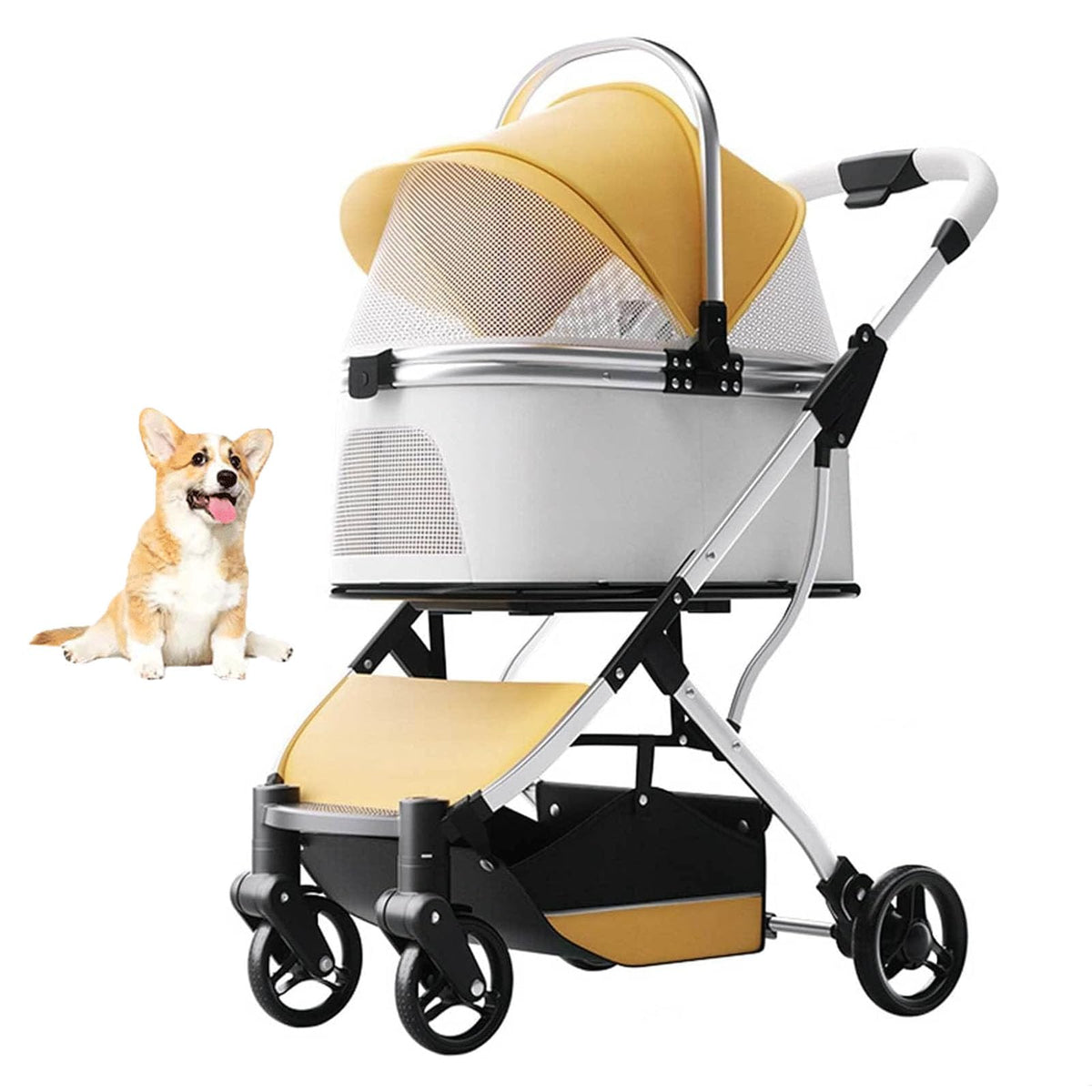Foldable 4-Wheel Pet Stroller with Detachable Carrier & Safety Belt