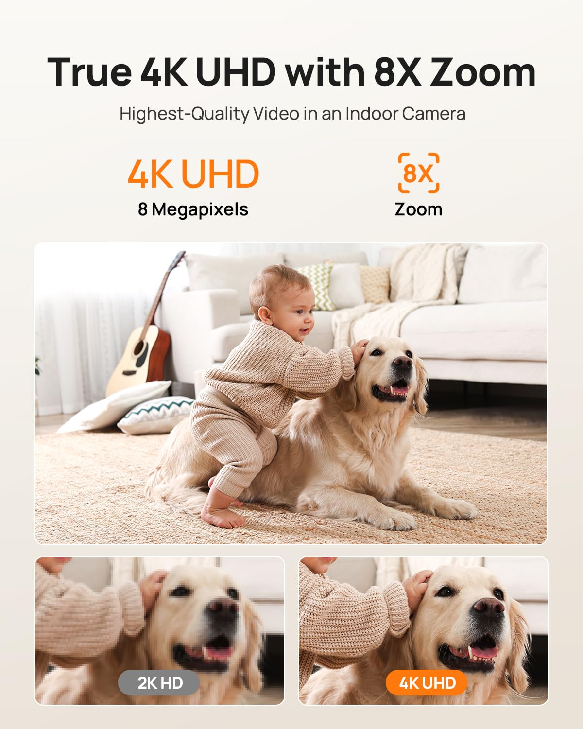 4K Indoor Pet Security Camera with HD Video Monitoring