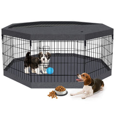 8-Panel Foldable Metal Pet Playpen with Bottom Pad & Cover