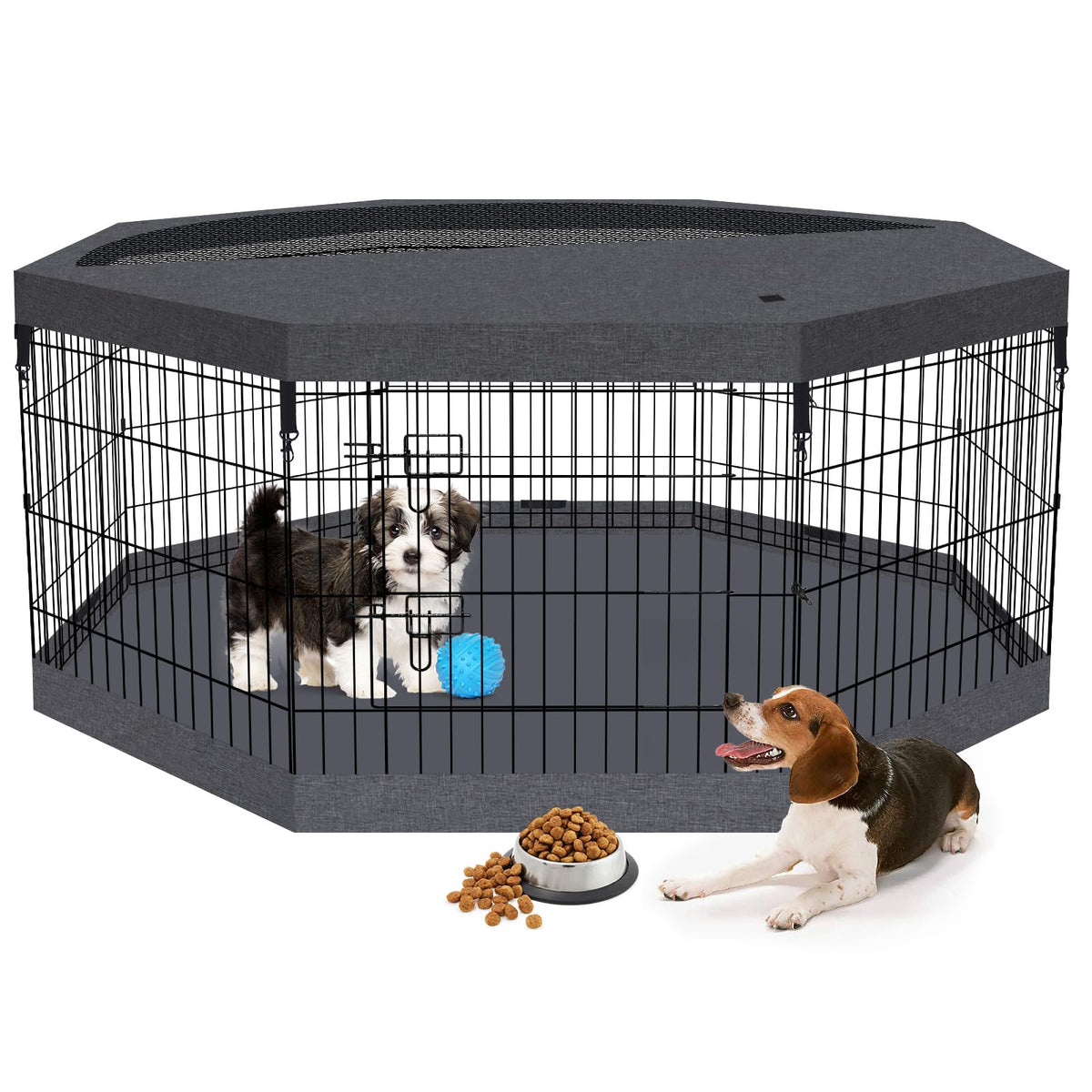 8-Panel Foldable Metal Pet Playpen with Bottom Pad & Cover