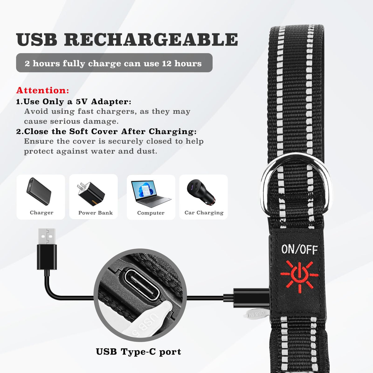 Rechargeable LED Dog Leash with 7 Lighting Modes & Padded Handle