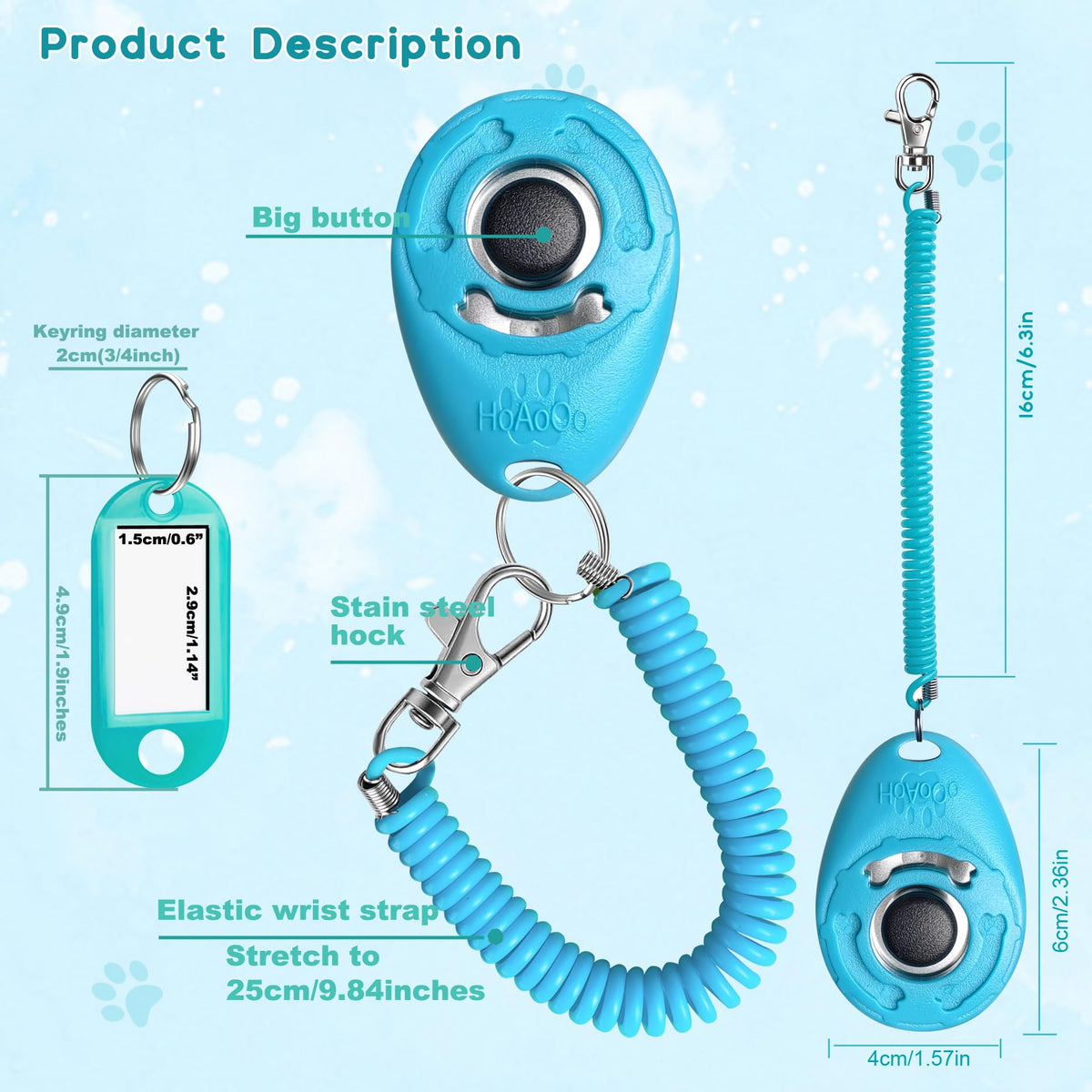Dog Training Clicker with Wrist Strap & Keyring for Pets