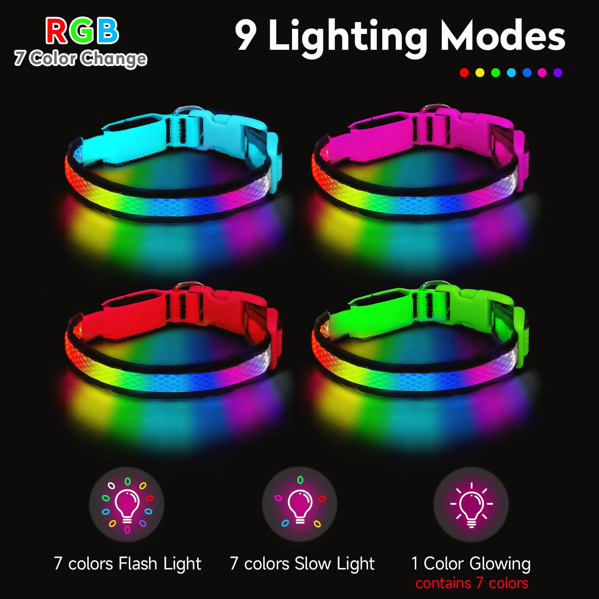 Rechargeable LED Dog Collar for Night Walking & Visibility