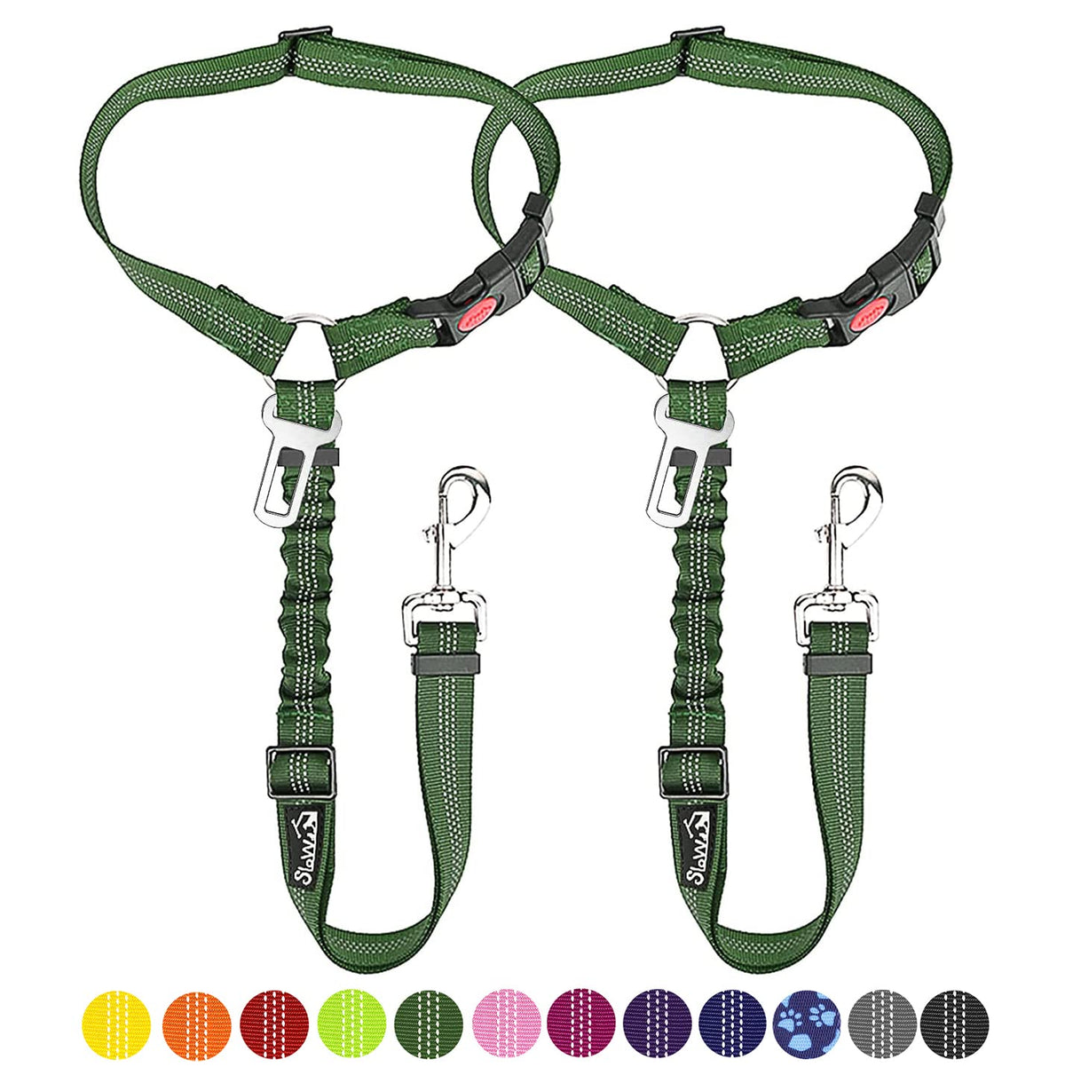 2-Pack Dog Car Seat Belt with Adjustable Bungee for Safe Travel