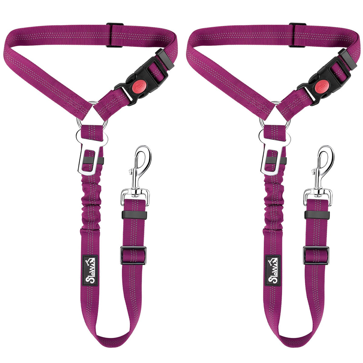 2-Pack Dog Car Seat Belt with Adjustable Bungee for Safe Travel