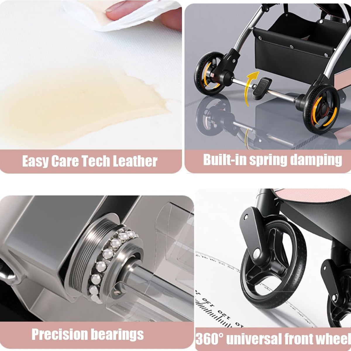 Foldable 4-Wheel Pet Stroller with Detachable Carrier & Safety Belt