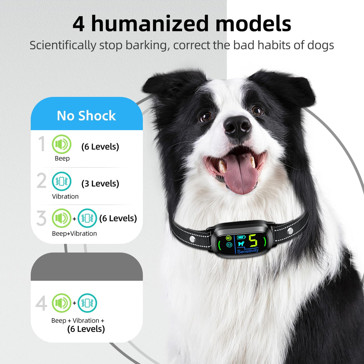 Rechargeable Smart Dog Bark Collar with Adjustable Sensitivity & Vibration