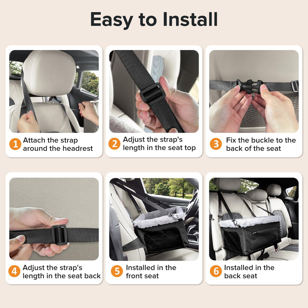 Deluxe Small Dog Booster Car Seat with Metal Frame & Safety Leash