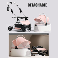 Foldable 4-Wheel Pet Stroller with Detachable Carrier & Safety Belt