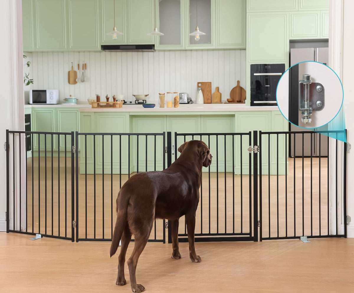 Freestanding Dog Safety Gate with Door for Indoor & Outdoor Use