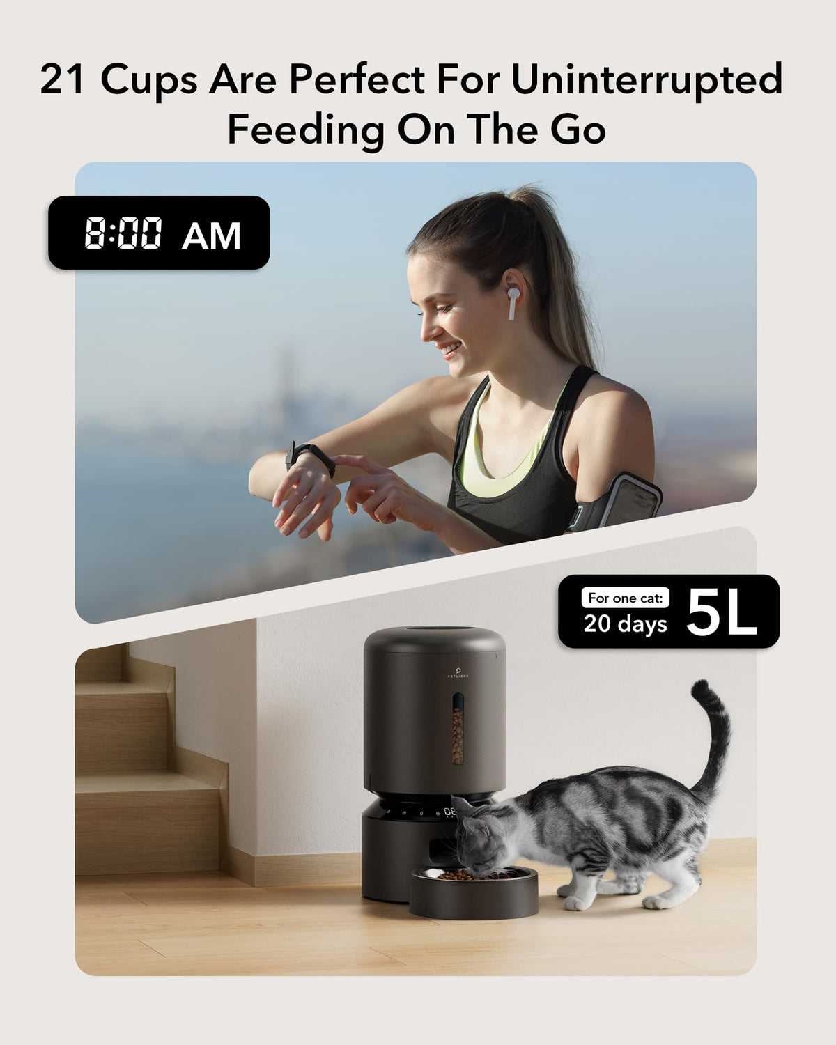 5L Automatic Pet Feeder with Dual Stainless Steel Bowls