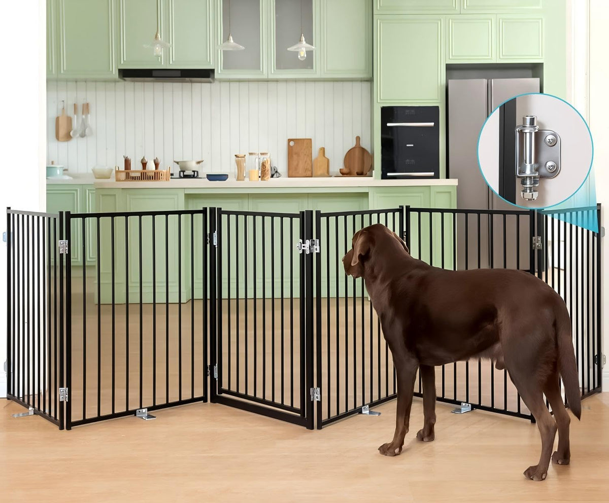 Freestanding Dog Safety Gate with Door for Indoor & Outdoor Use