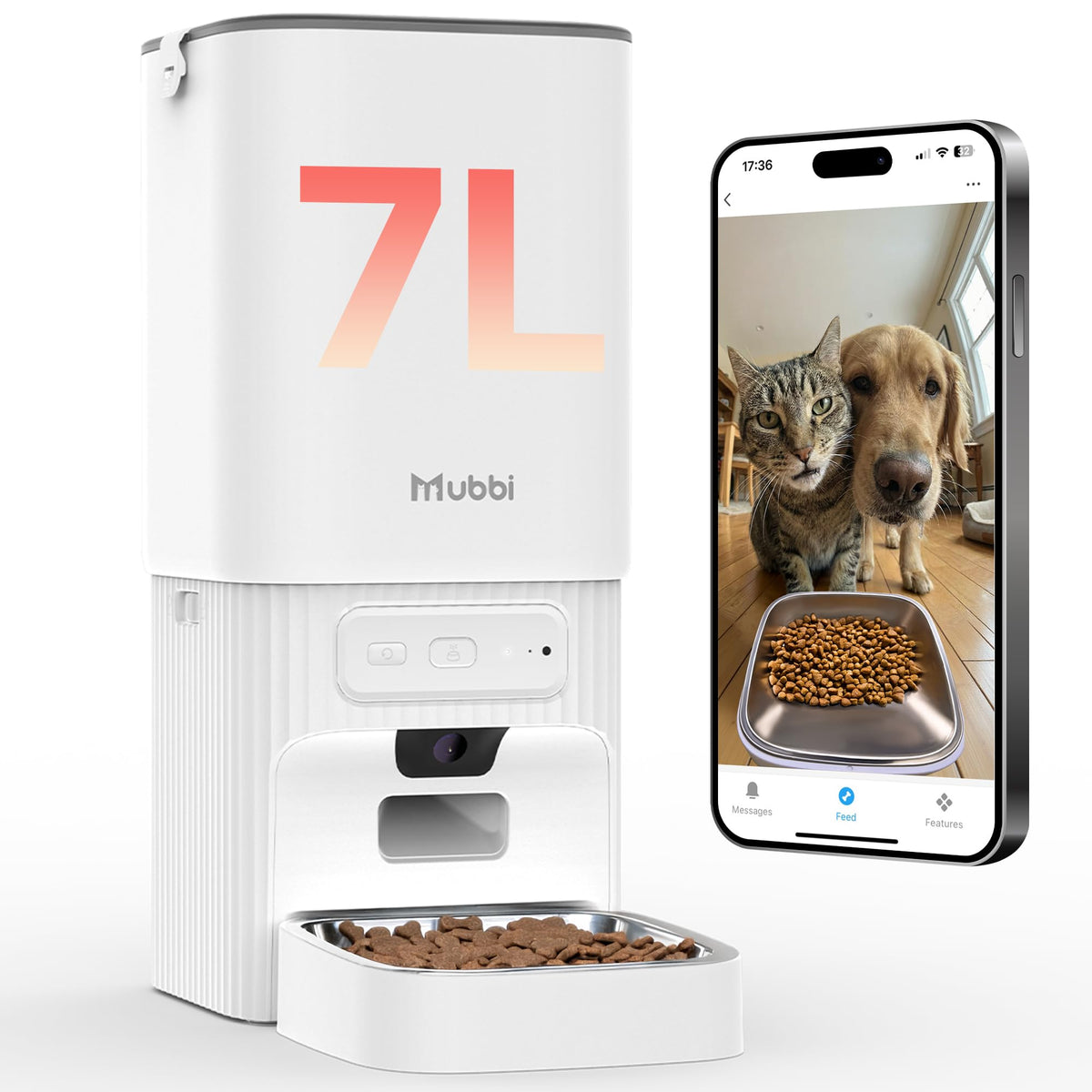 7L Automatic Pet Feeder with Desiccant Bag & Dual Power Supply