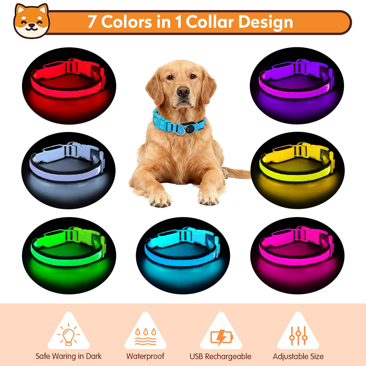 Rechargeable LED Dog Collar for Night Walking & Visibility