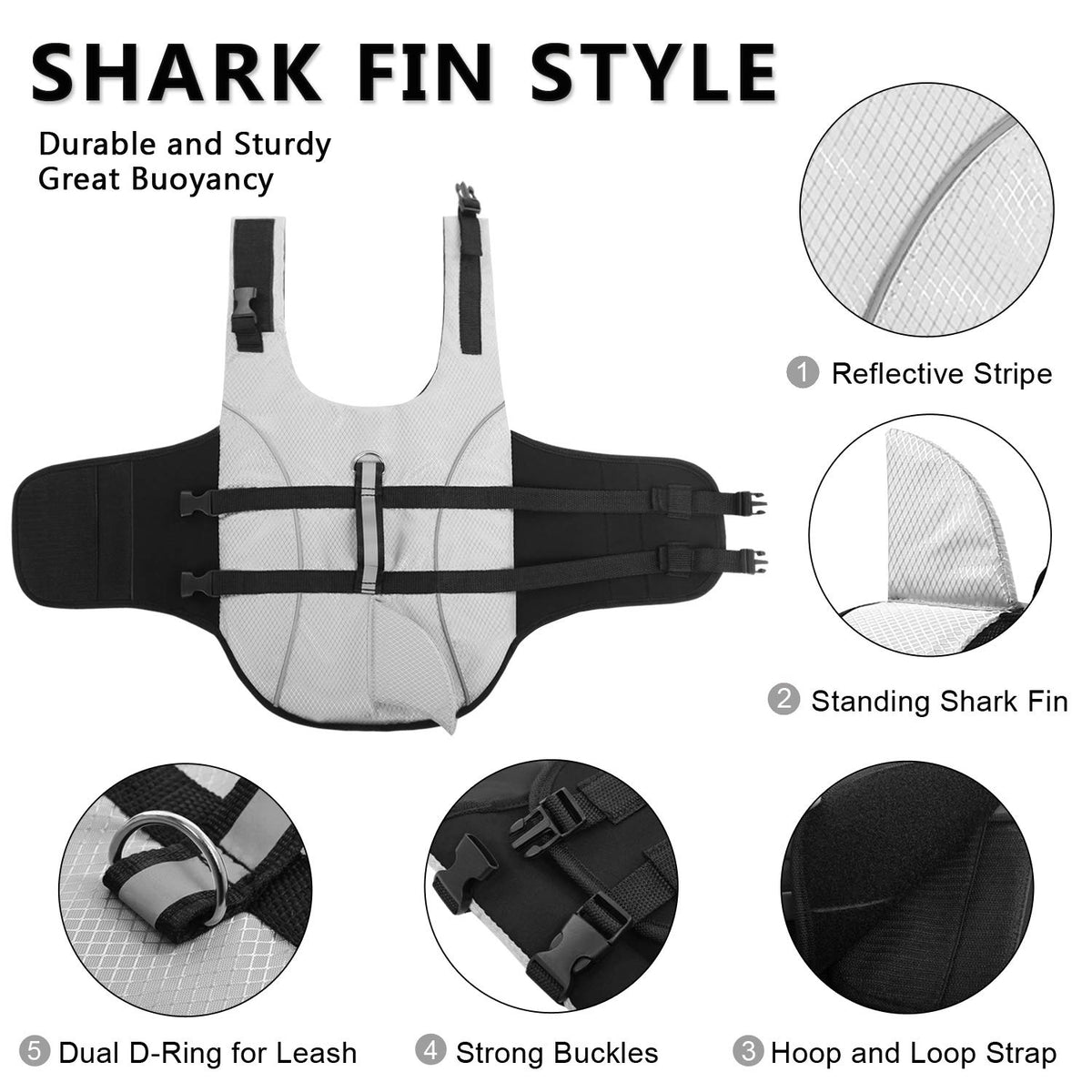 Ripstop Shark Dog Life Jacket for Small & Medium Dogs