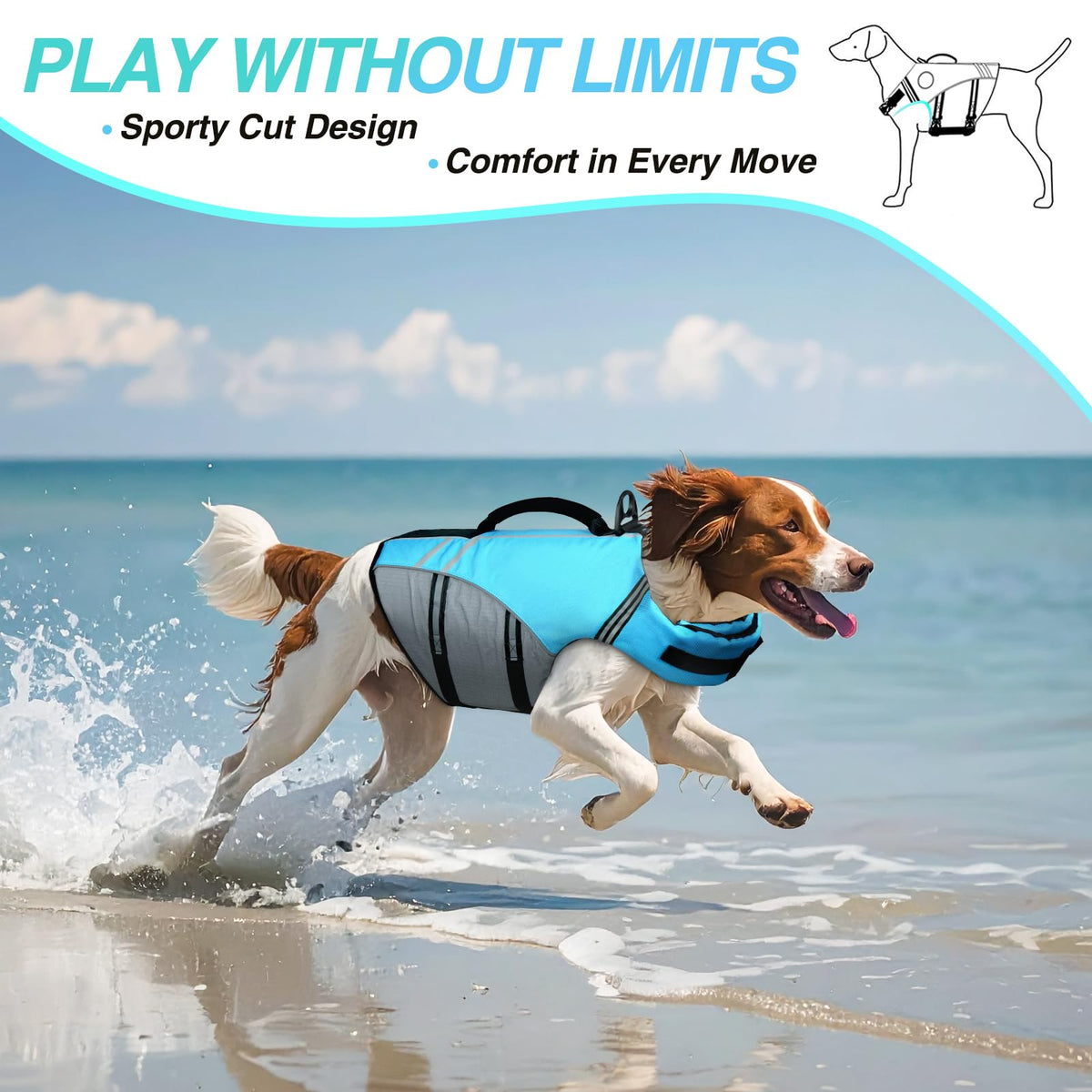 Sports-Style Dog Life Vest for Swimming & Water Safety