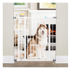 Extra-Wide Pressure-Mounted Pet Safety Gate with Small Pet Door