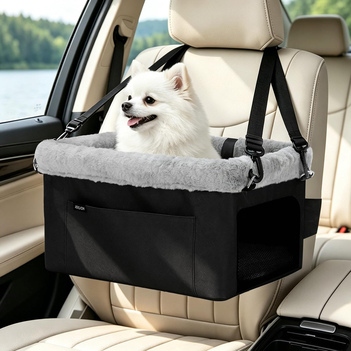 Deluxe Small Dog Booster Car Seat with Metal Frame & Safety Leash