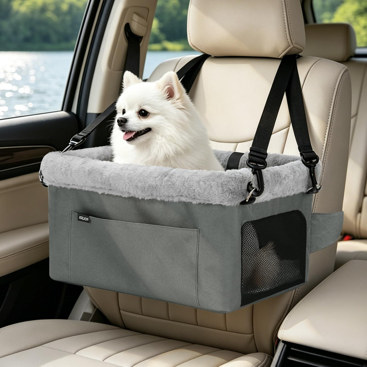 Deluxe Small Dog Booster Car Seat with Metal Frame & Safety Leash