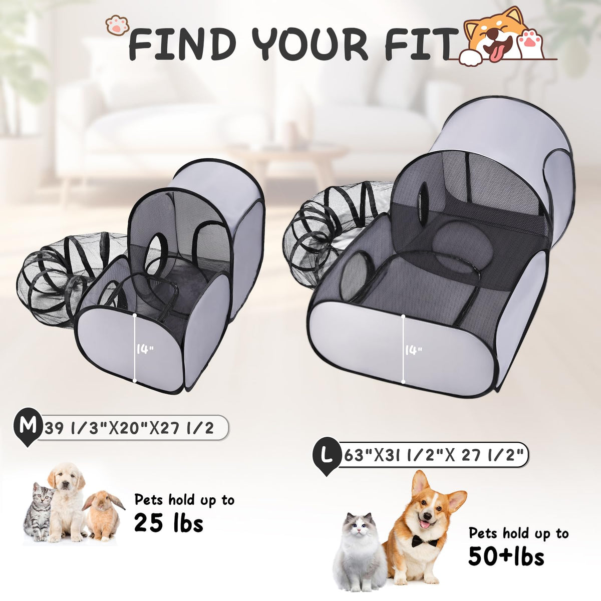 Portable Pet Playpen & Cat Tunnel for Indoor & Outdoor Use