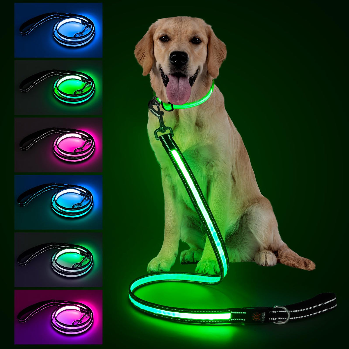 Rechargeable LED Dog Leash with 7 Lighting Modes & Padded Handle