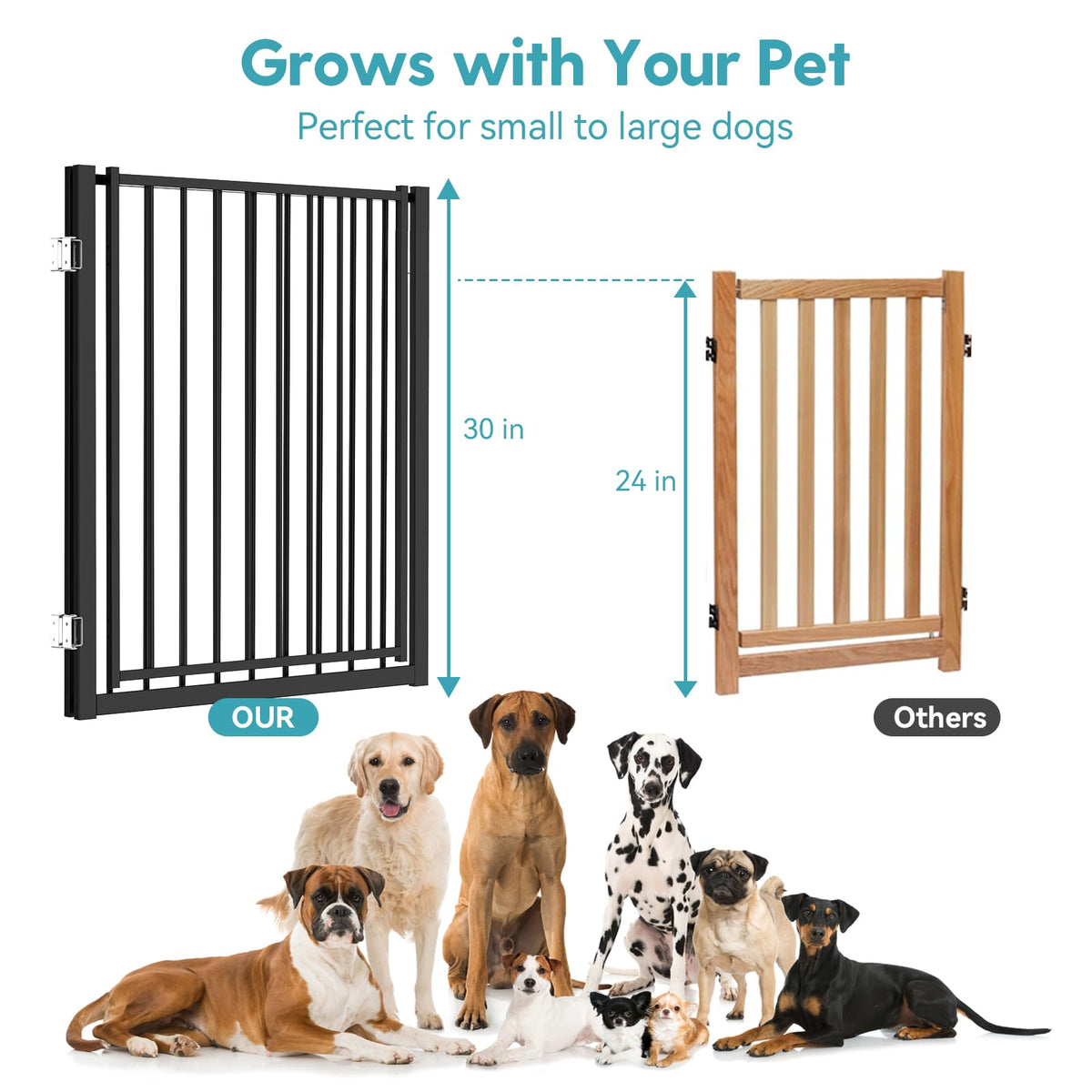 Freestanding Dog Safety Gate with Door for Indoor & Outdoor Use