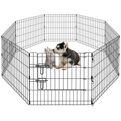 8-Panel Foldable Metal Pet Playpen with Bottom Pad & Cover