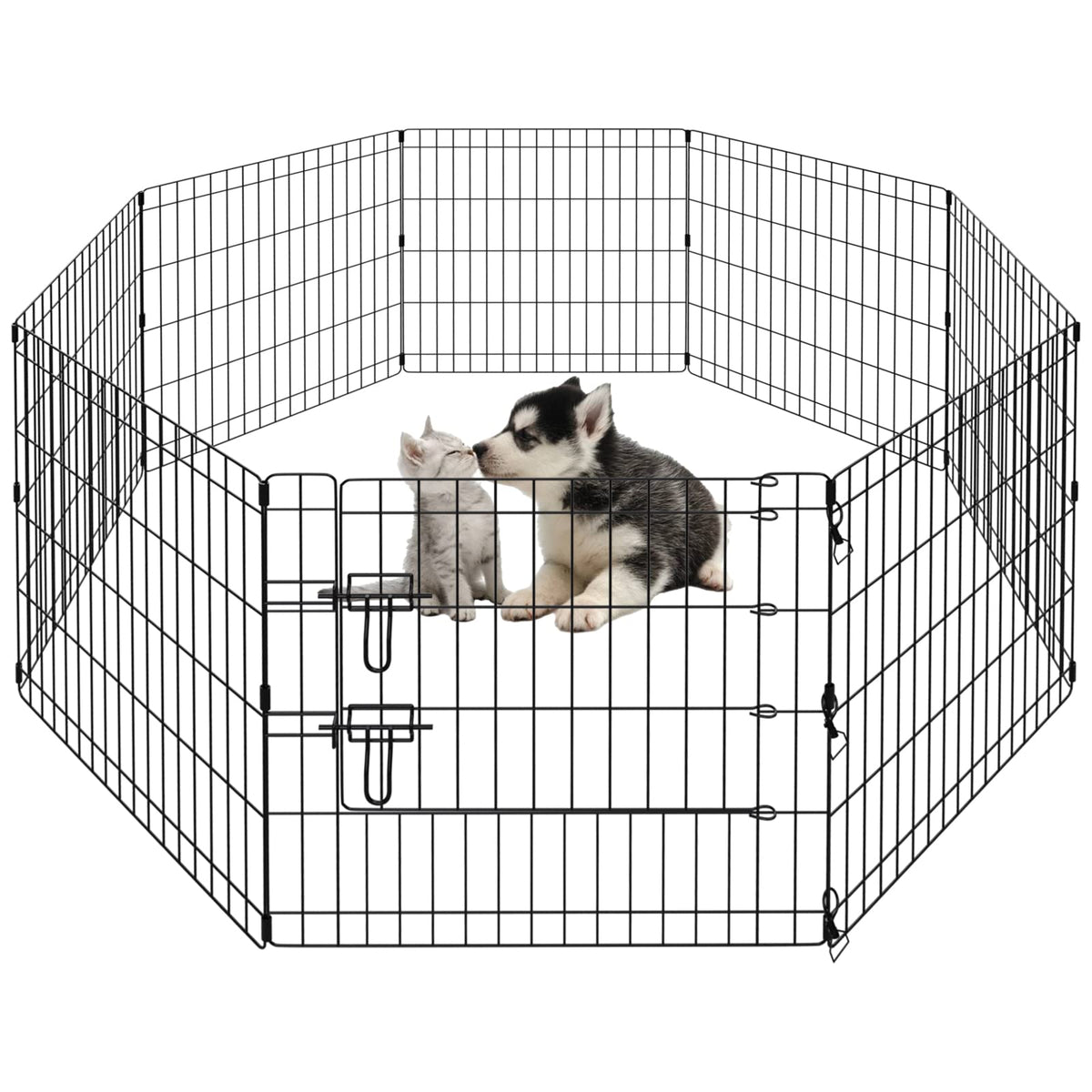 8-Panel Foldable Metal Pet Playpen with Bottom Pad & Cover